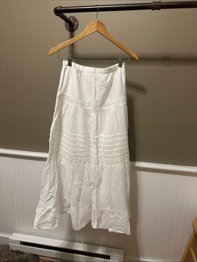 Forever 21 White Maxi Skirt with Lace & Pintuck Details